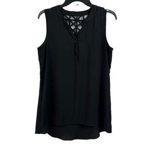 IZ Byer Womens Semi Sheer Blouse High Low Black Sleeveless Top Medium